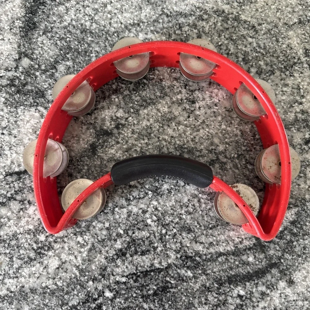 Rhythm-Tech Red Half Moon Tambourine –‎ Double Row Brass Jingles – Used